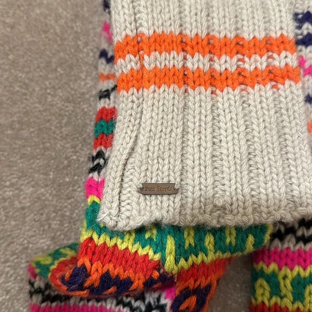 Free People Long Wool Knit Colorful Mittens One Size - Picture 4 of 5